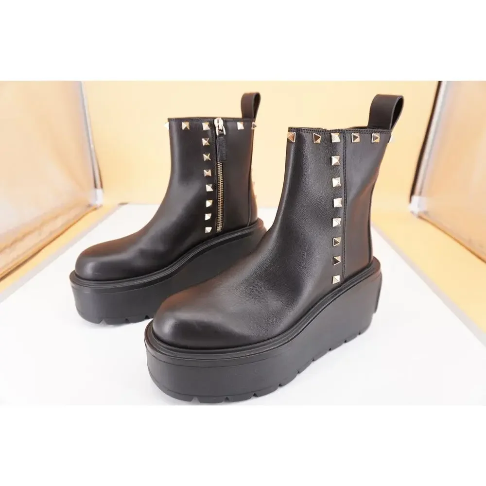 Valentino Uniqueform VLOGO Platform Chelssea Boot SZ 35 Rockstud $1190 NIB